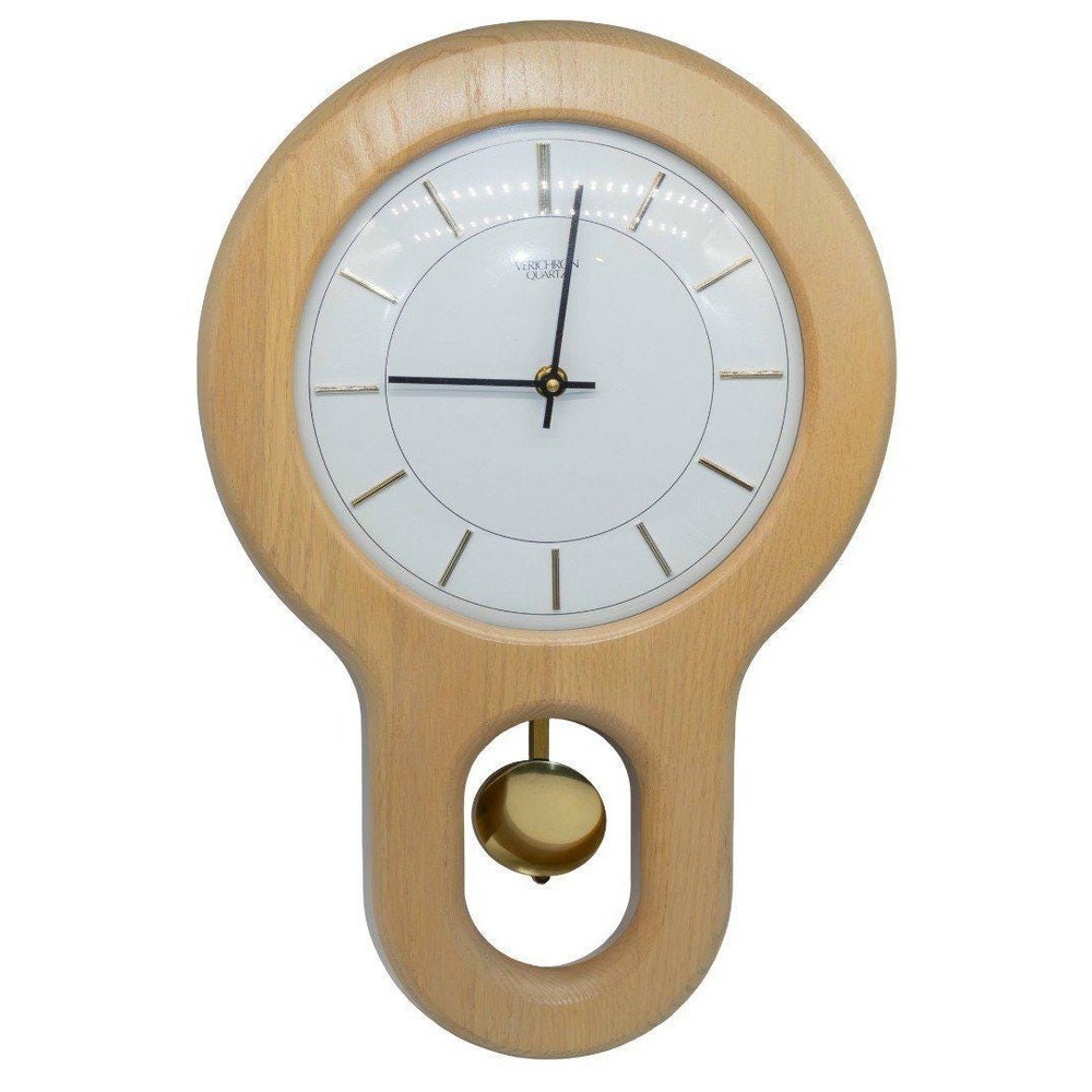Vintage Verichron Teardrop Pendulum Wall Clock - Light Oak Wood/ 1980s